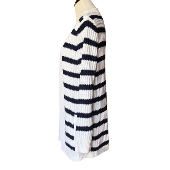 L.L. Bean Black and White Striped Cardigan - Picture 2 of 7